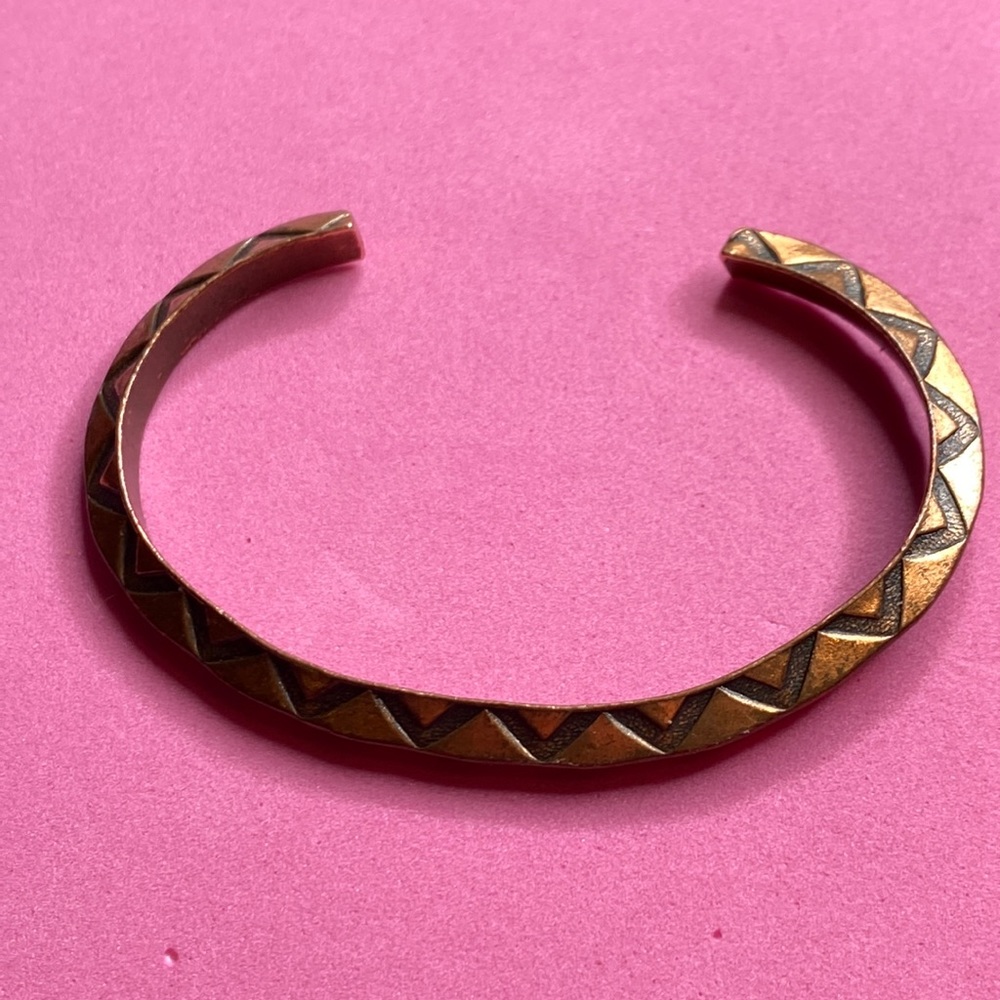 Vintage Solid Copper Aztec Design Cuff Bracelet - image 1